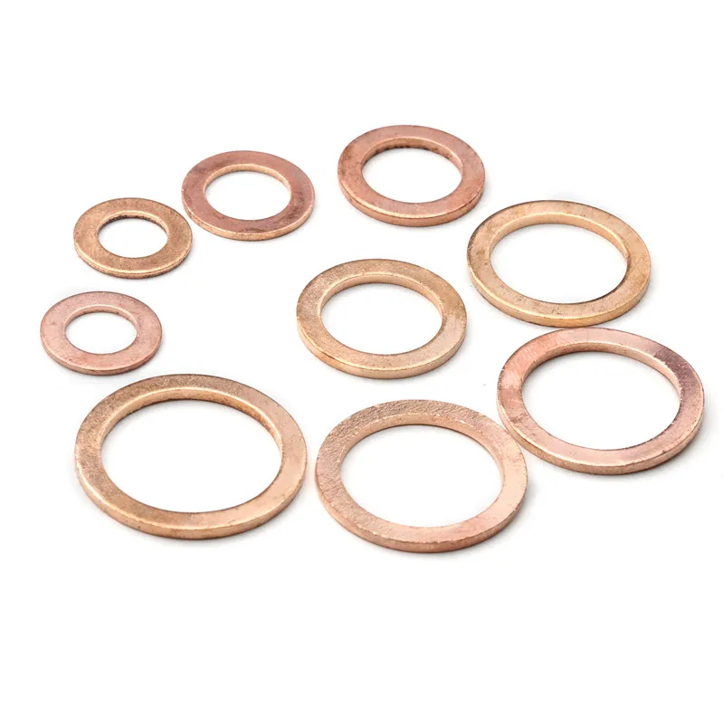WSHR-06578 80PCS M6/M8/M10/M12/M14/M16/M18/M20 Solid Copper Crush Washers Spacer Flat Ring Oil Brake Sealing Kit Assorted Gaskets 